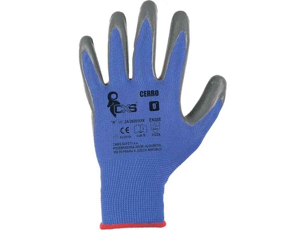Rukavice CERRO, máčené v nitrilu BLISTR, modro-šedé, vel. 9