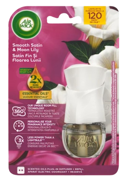 Airwick electric jemný satén+Měsíční lilie 1+19ml KOMPLET