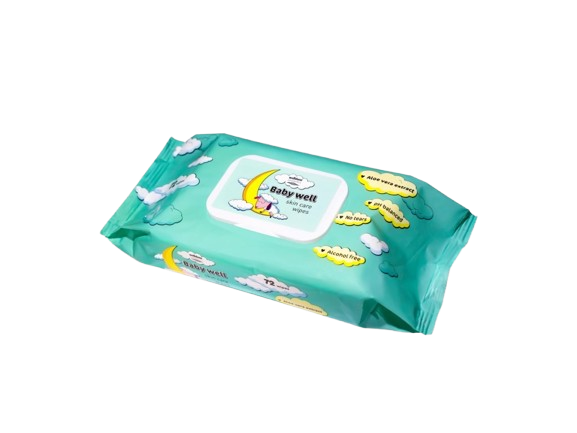 BABY WELL vlhčené utěrky s clipem, modré, Aloe Vera 72ks Welldone