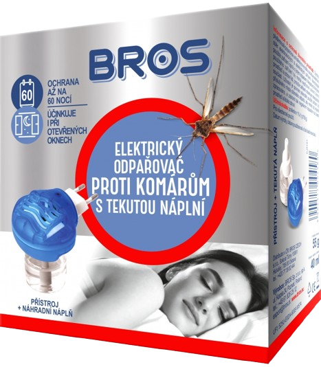 BROS elektrický odpařovač proti komárům 60 nocí, tekutý KOMPLET