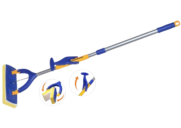 Houbový mop s teleskopickou tyčí, ždímací mechanismus