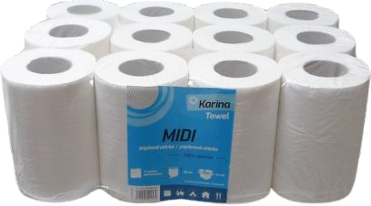 Papírové utěrky MIDI 2vr,celulóza,130x190mm 70m, vytahovací středem (12ks)