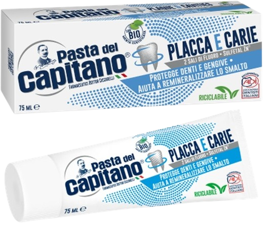 PASTA DEL CAPITANO ZUBNÍ PASTA -PLACCA E CARIE s fluorem-ochrana proti plaku a kazu 75ml