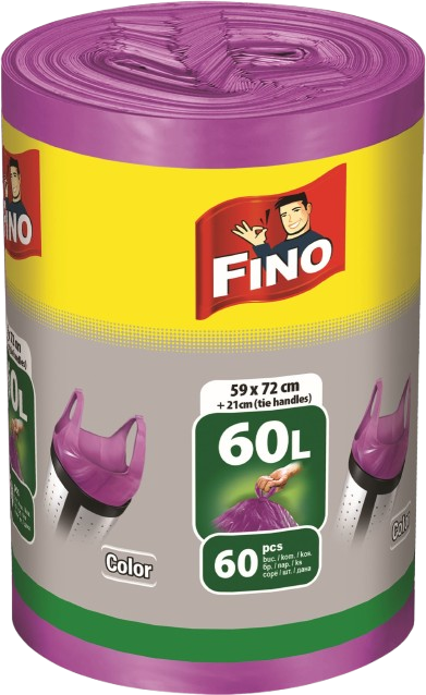 Pytle na odpad FINO HDPE 60l, 60ks/role, s uchy, color