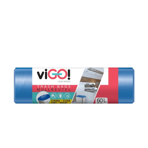 Pytle na odpad viGO! HDPE Q009, 60l, 28ks, 9my, 58x67cm, modré