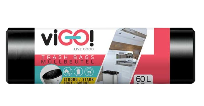 Pytle na odpad viGO! LDPE Q002, 60l, 10ks, 28my, 60x70cm, černé