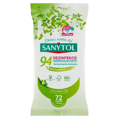 SANYTOL dezinfekce 94% rostlinného původu utěrky 2x36ks