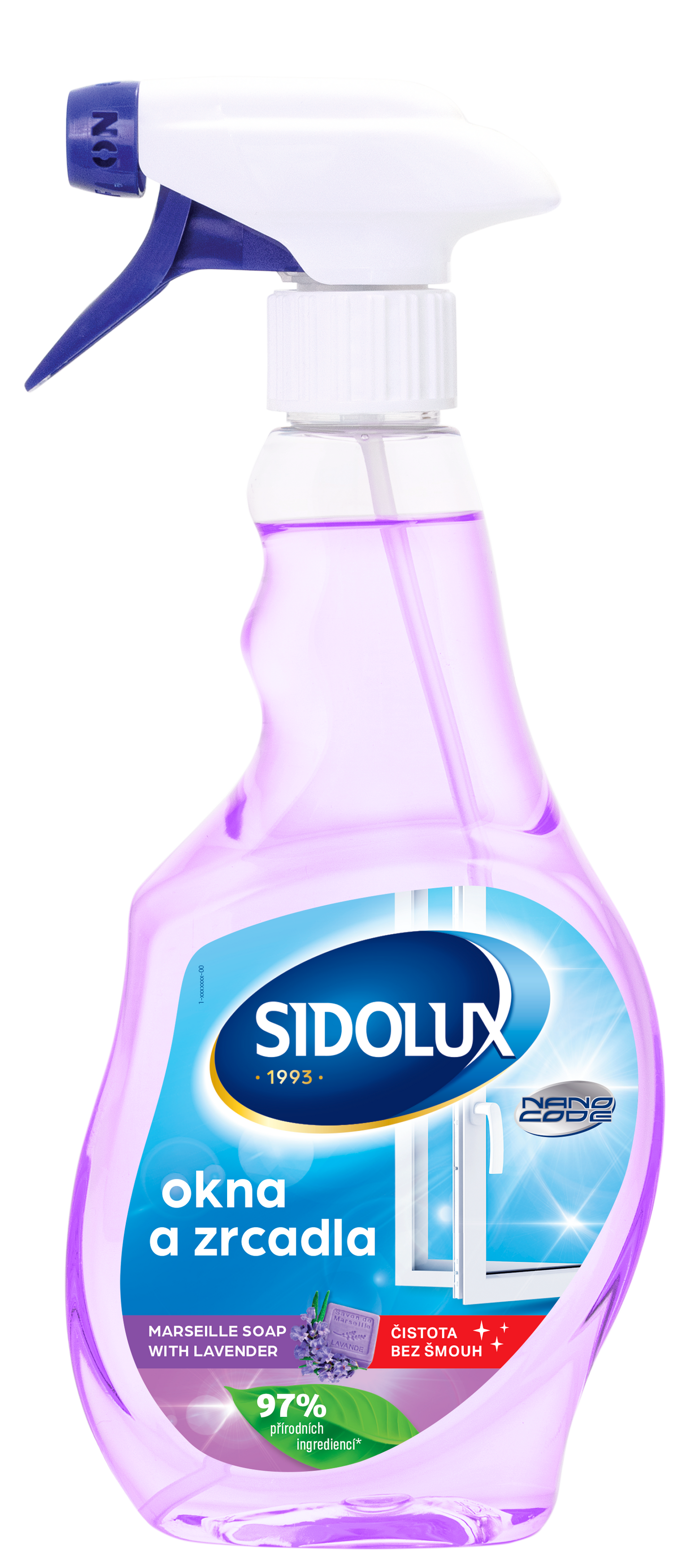 SIDOLUX Okna a zrcadla NANO CODE - Marseillské mýdlo s levandulí 500ml