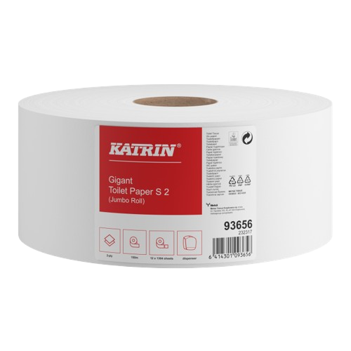 Toaletní papír Katrin Jumbo, 2vrstvý, celulóza, 150m,12rolí/balení