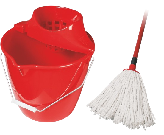 Úklidová souprava: mop bavlněný 160g, kbelík, ždímač, červená