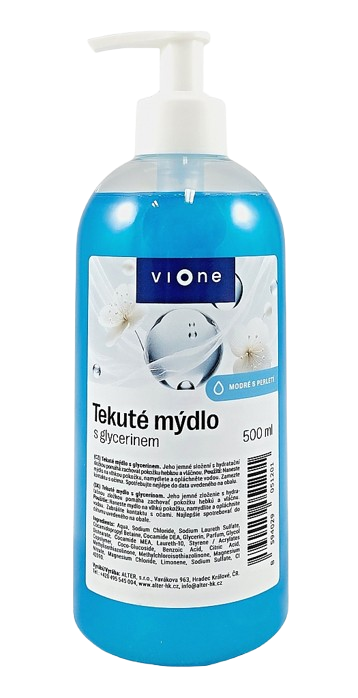 Vione tekuté mýdlo 500ml MODRÉ s glycerinem, čiré s pumpičkou