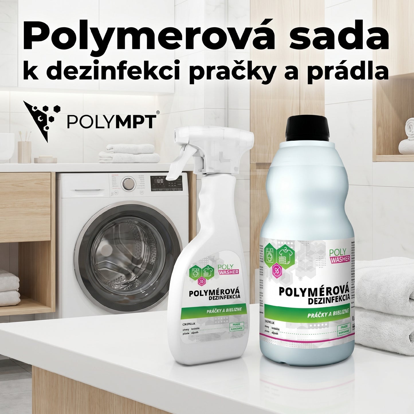 Polymerová sada k dezinfekci pračky a prádla