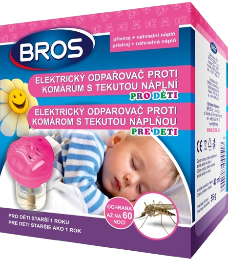 Bros elektrický odpařovač proti komárům 60 nocí s tekutou náplní pro děti KOMPLET