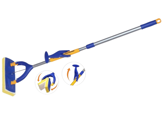 Houbový mop s teleskopickou tyčí, ždímací mechanismus