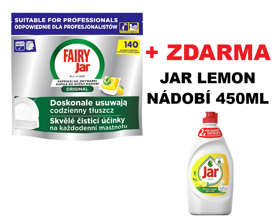 Jar Professional kapsle do myček Original 140ks + Jar 450ml Lemon na nádobí ZDARMA