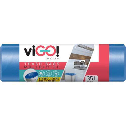 Pytle na odpad viGO! HDPE Q008, 35l, 36ks/role, 9my, 48x57cm, modré