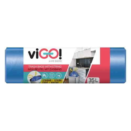Pytle na odpad viGO! HDPE Q032, 35l, 15ks/role, 12my, 50x60cm, zatahovací, modré