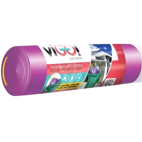 Pytle na odpad viGo! LDPE 120l, 10ks, 25my, 70x100cm, zatahovací, fialové