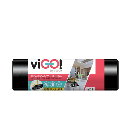 Pytle na odpad viGO! LDPE Q006, 60l, 15ks, 20my, 65x85cm, zatahovací, černé