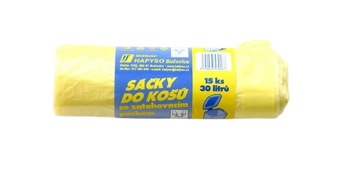 Sáčky na odpad 30l, 15ks, 50x60cm, zatahovací, žluté