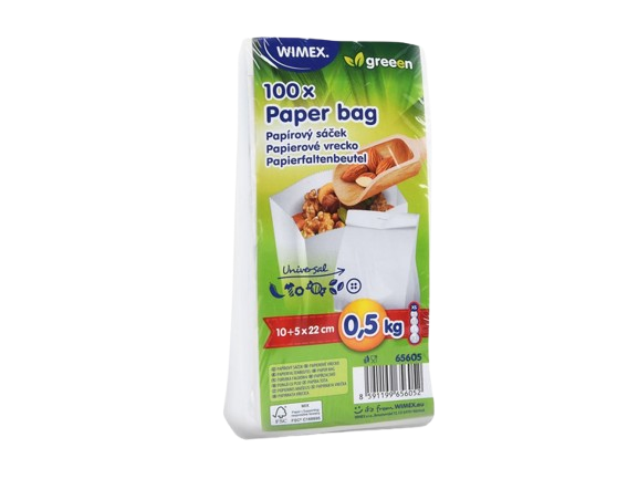 Sáčky svačinové papírové, 100ks, 500g, bílé