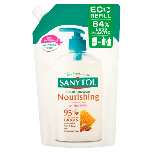 SANYTOL antb. mýdlo 95% přír.složení vyživující náplň 500ml Mand. mléko&Mateří kašička