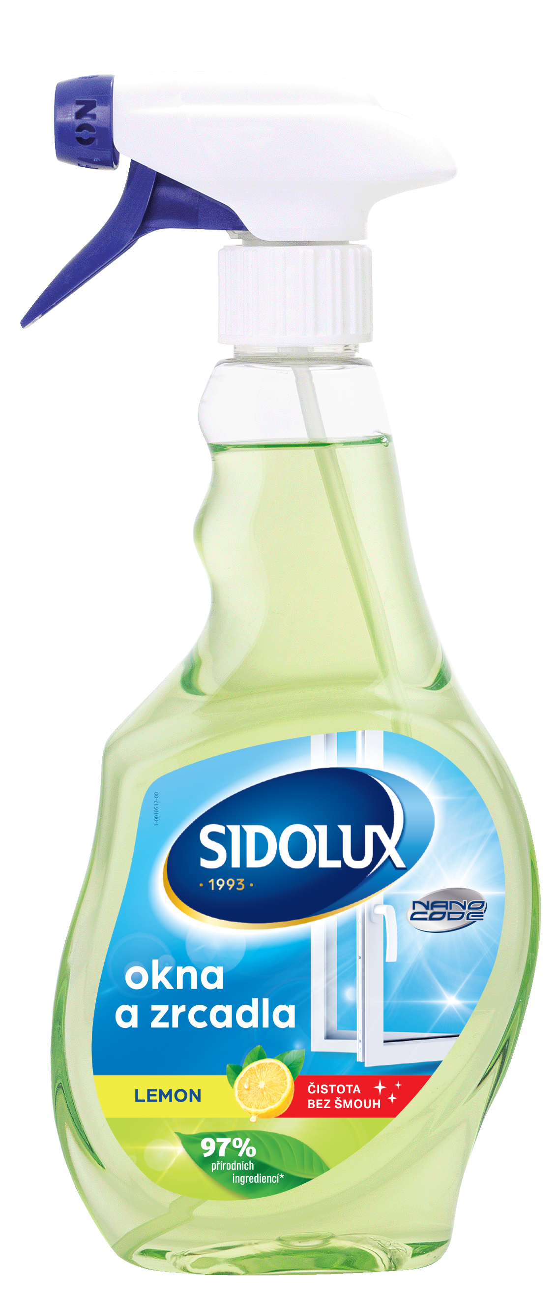 SIDOLUX Okna a zrcadla NANO CODE - Lemon 500ml čistič oken