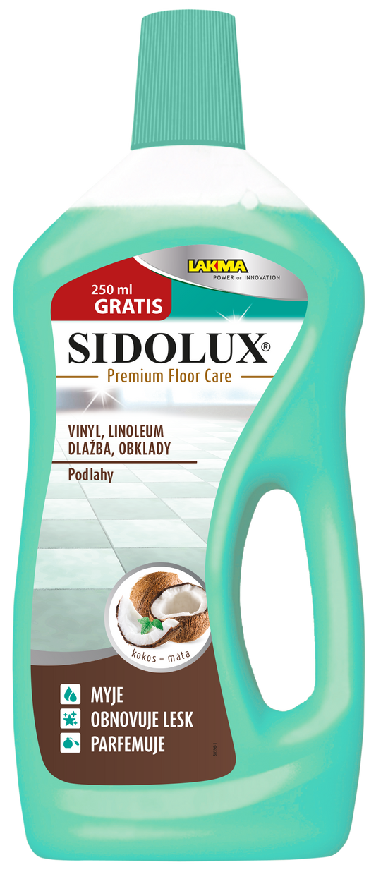 SIDOLUX Premium floor care VINYL, LINOLEUM, DLAŽBA, OBKLADY KOKOS+MÁTA 0,75l+0,25l ZDARMA