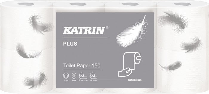 Toaletní papír Katrin Plus 3vr, 150 útr., 100% celulóza, délka 17m (8ks)