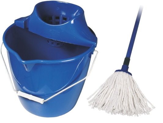 Úklidová souprava: mop bavlněný 100g, kbelík+ždímač, modrá